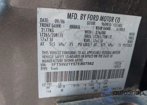 2007 Ford F-250 Lariat/Xl/Xlt z USA, uszkodzony, nr VIN 1FTSW21Y57EB07582